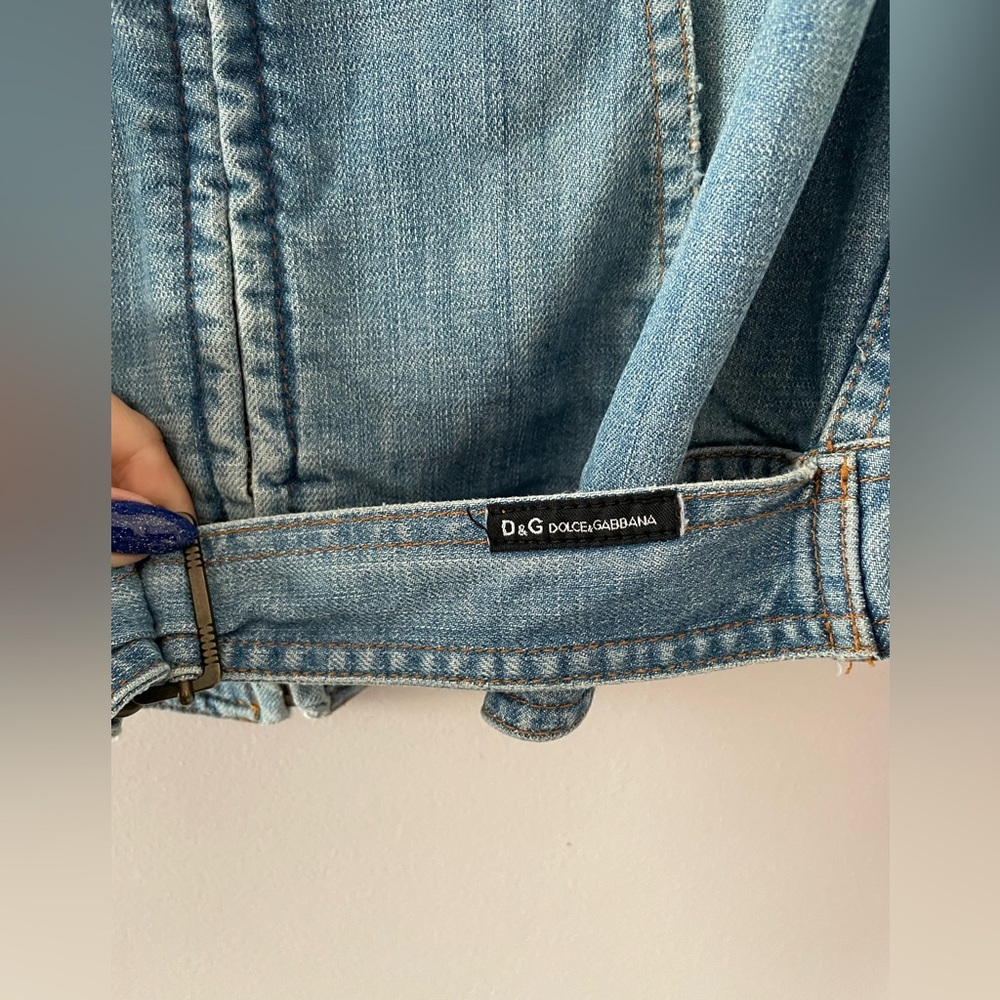 Vintage D&G Dolce & Gabbana Light Blue Denim Belted Jacket XS Y2K - Picture 5 of 14
